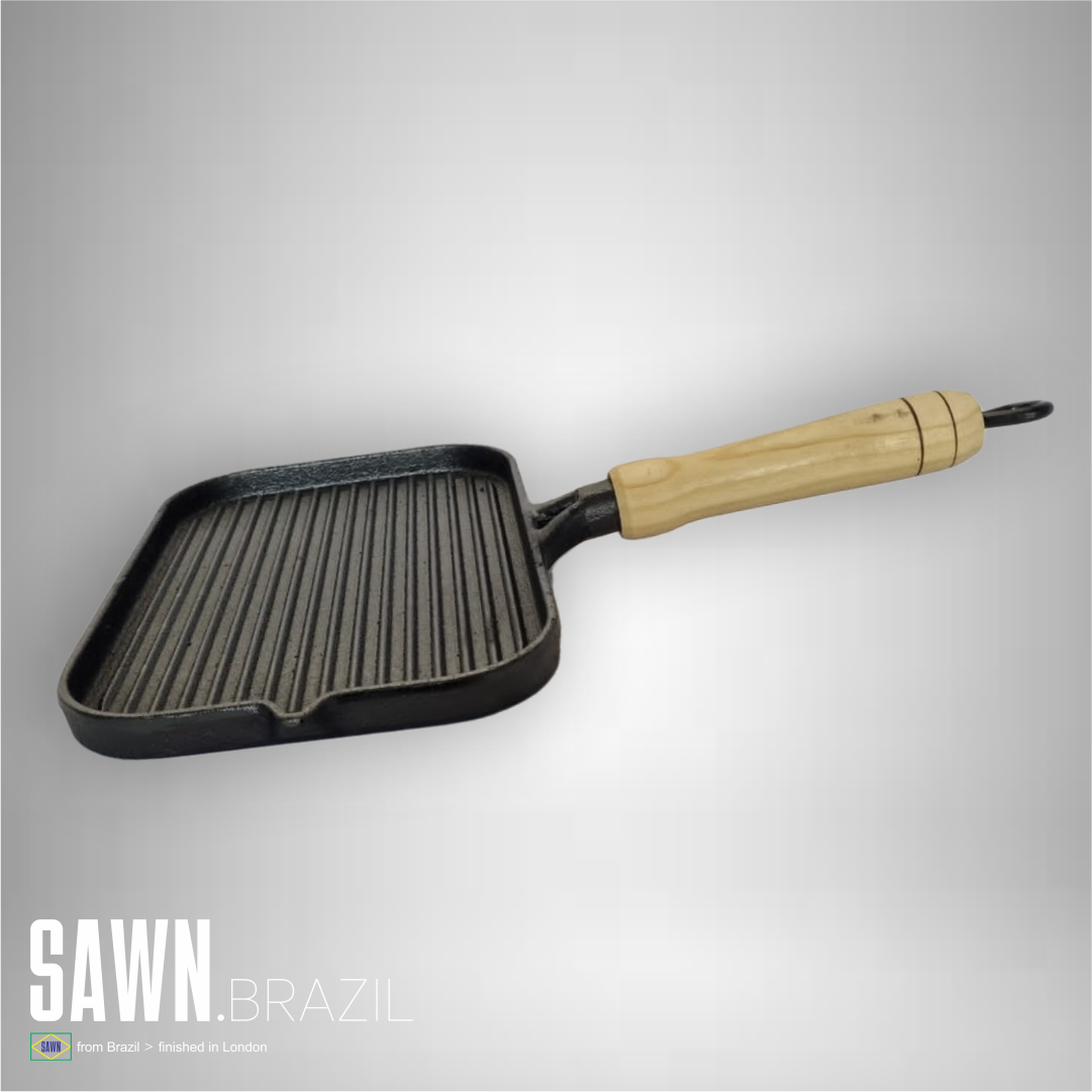 Cast Iron Rectangle Griddle with Wooden Handle