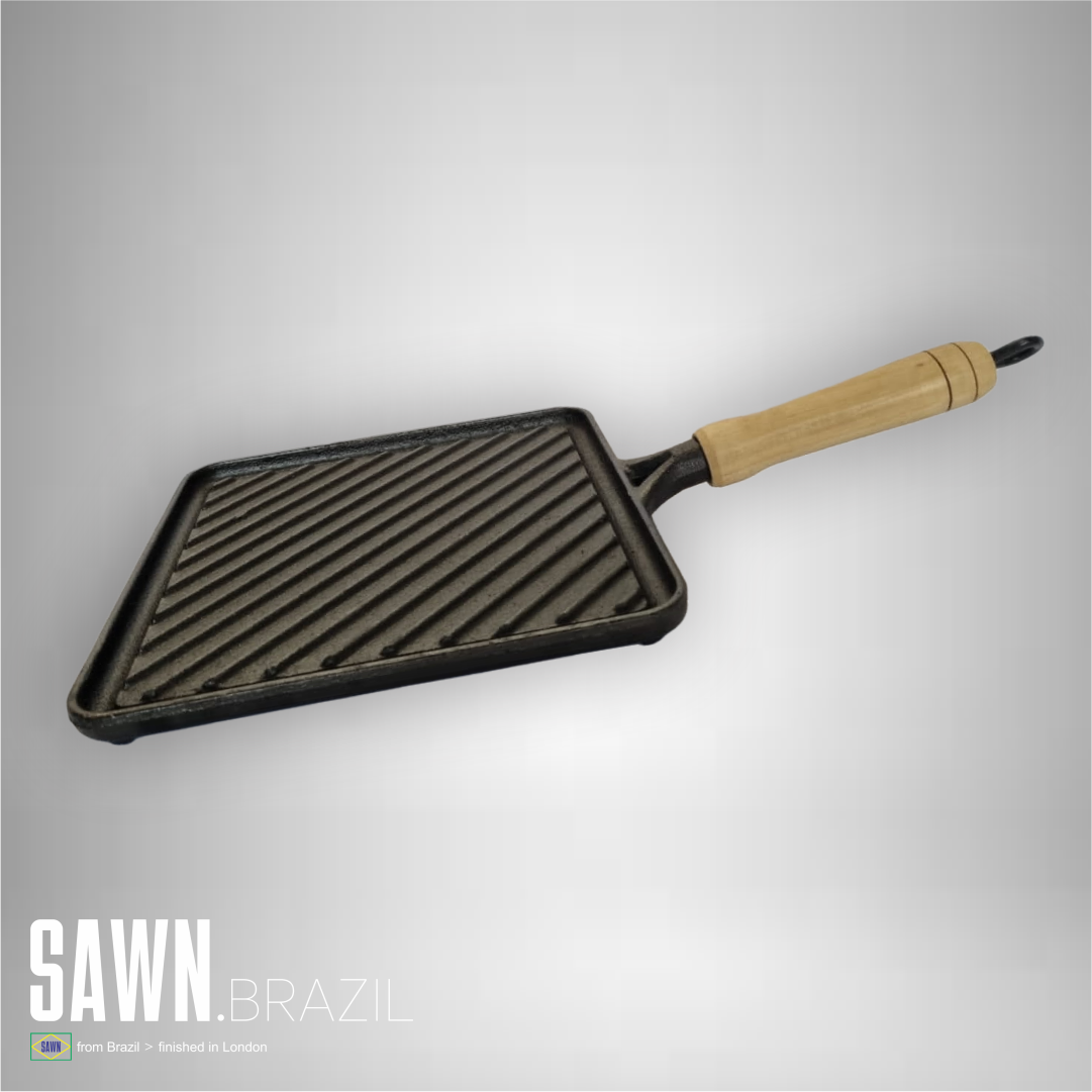 Square Cast Iron Griddle/Hot Plate with Wooden Handle