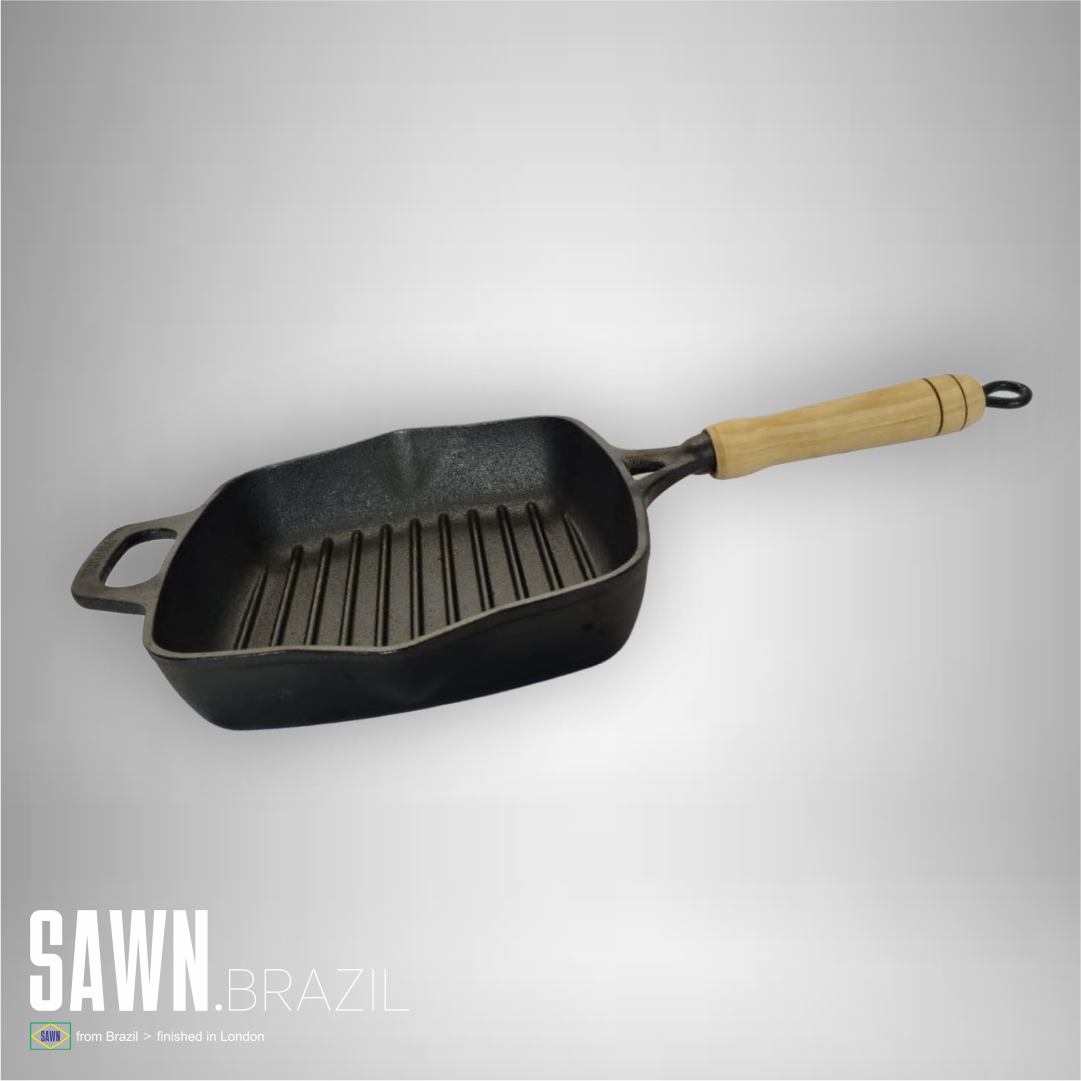 Square Cast Iron Griddle Pan with Wooden Handle