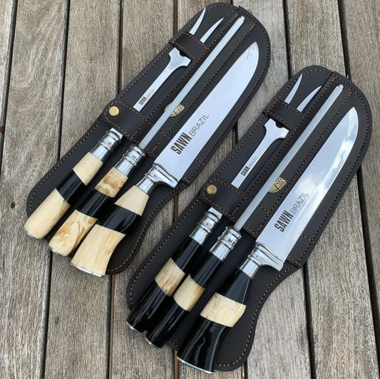 Black & White Porcelain Handle with Leather Case