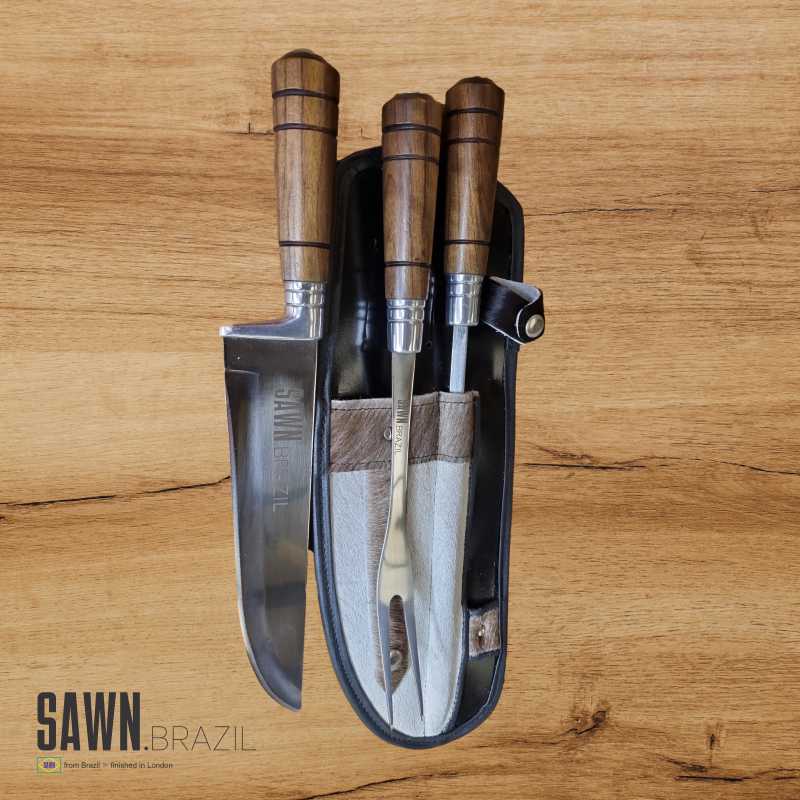 Wooden Handle with White and Brown Leather & Hide case