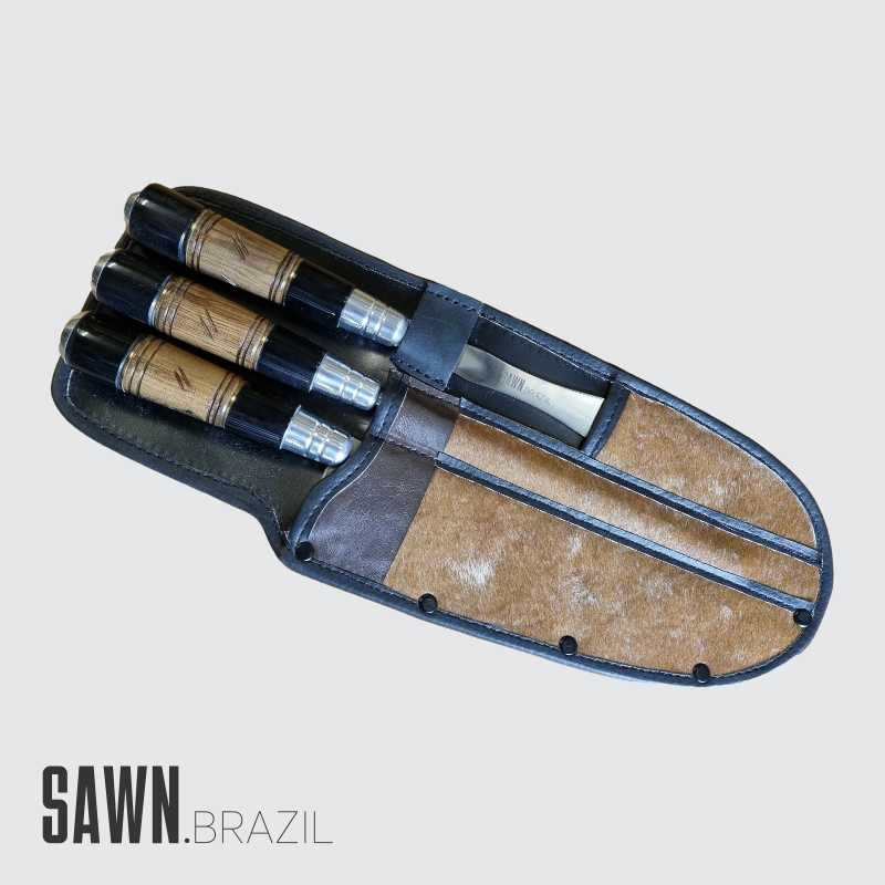 Horn and Wooden Handle with Brown Leather & Hide Case